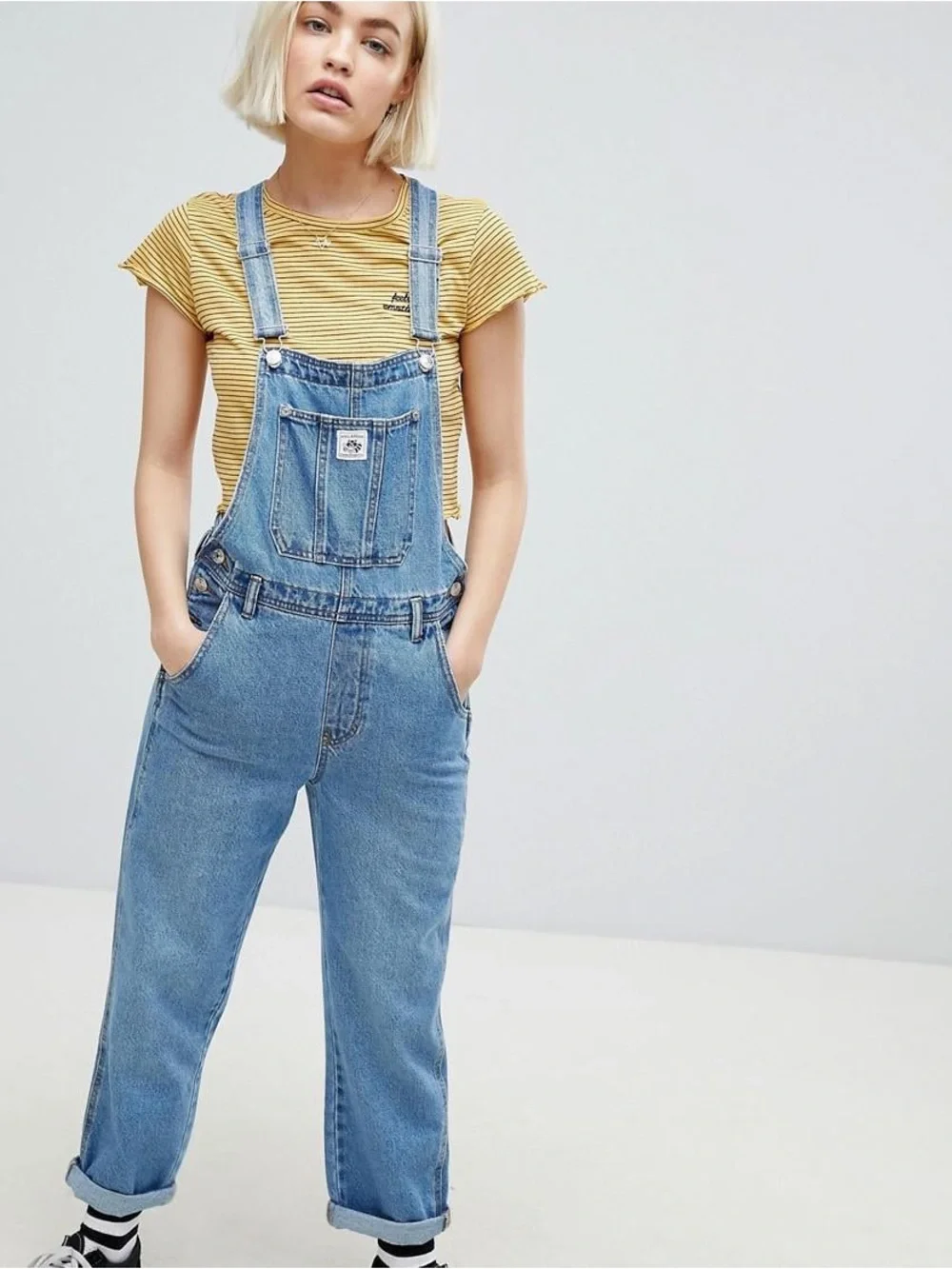 Pull&Bear Classic Denim Bib Overalls “Dungarees”- Medium Wash, Size Small, EUC - Picture 2 of 11